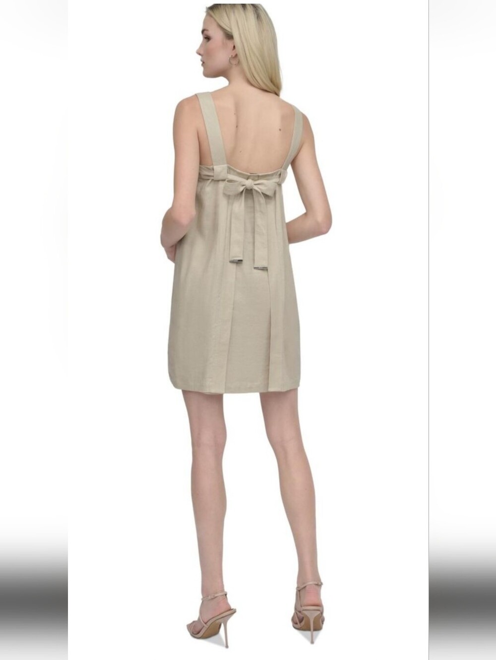 Sleeveless Beige Tie-Back Shift Dress